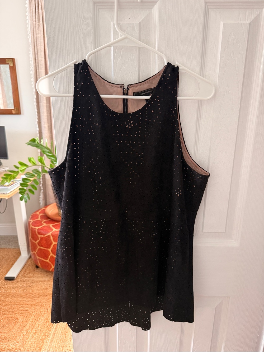 BCBGMaxAzria Black Perforated Sleeveless Top